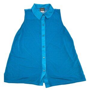 dots sleeveless shirt sheer collar polyester button down lace blue small READ